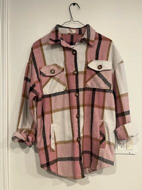 Plaid Shacket - Pink Multi